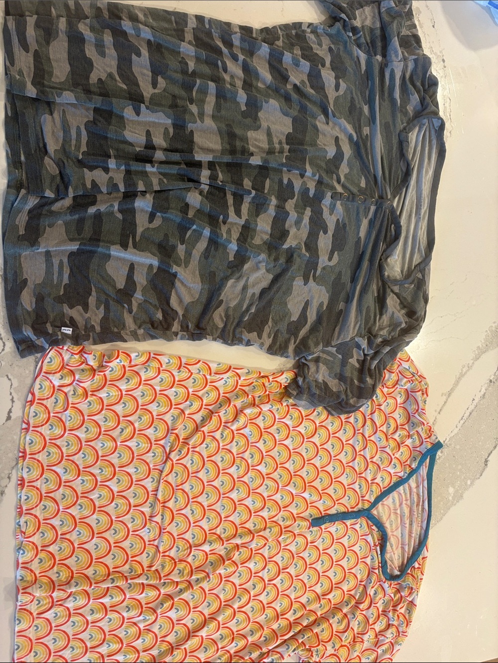 Little Sleepies Women’s Camo and Rainbow Pajama Tops - Gray & Multicolor